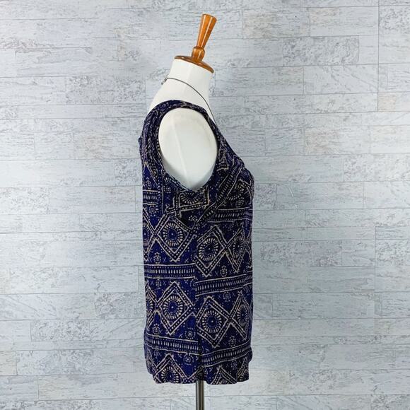 Blue aztec print cold shoulder / open shoulder short sleeve blouse - Picture 2 of 5